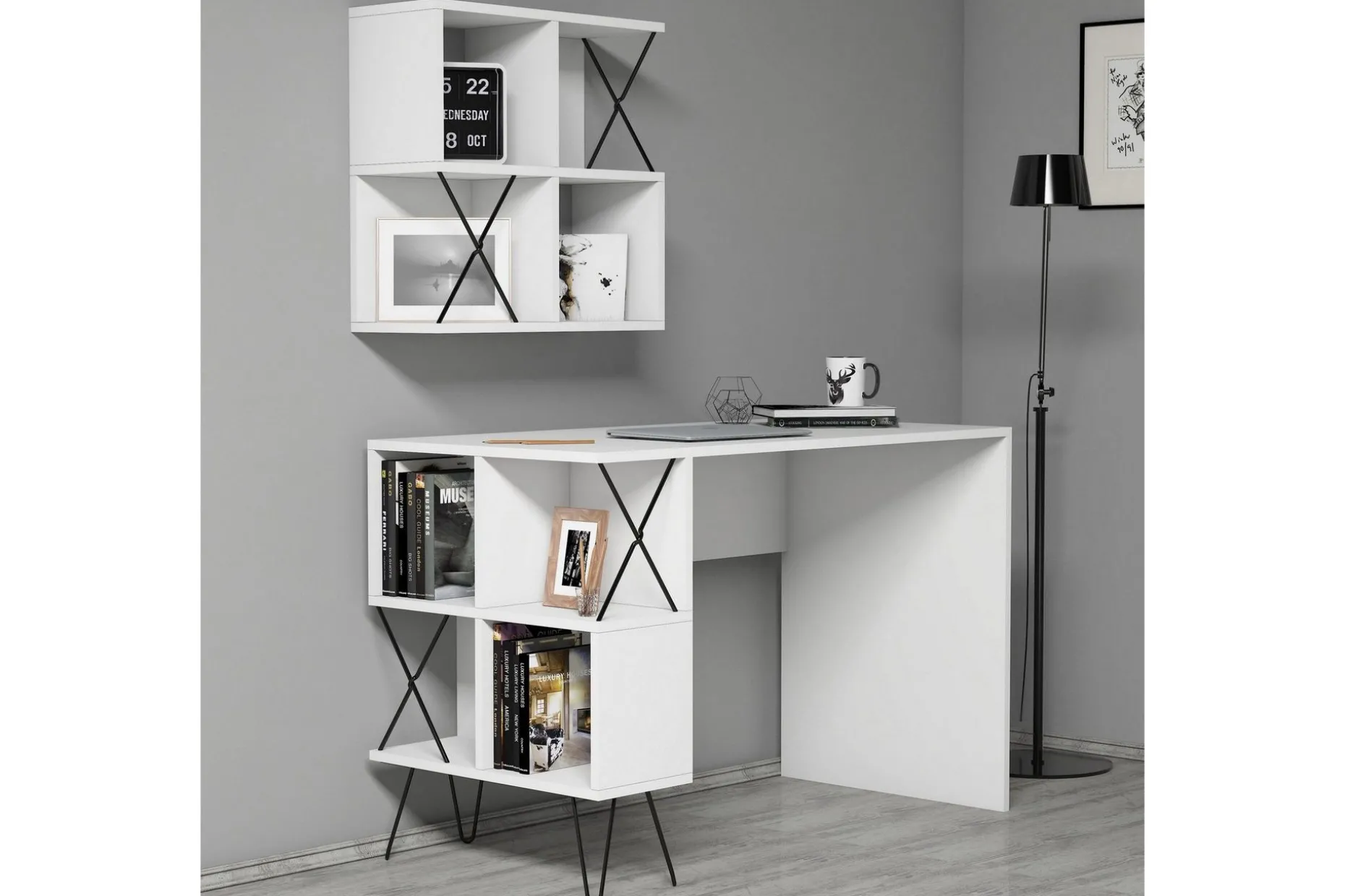 Hovdane Skrivbord 120 cm med Förvaring Hylla + Bokhylla Lite
