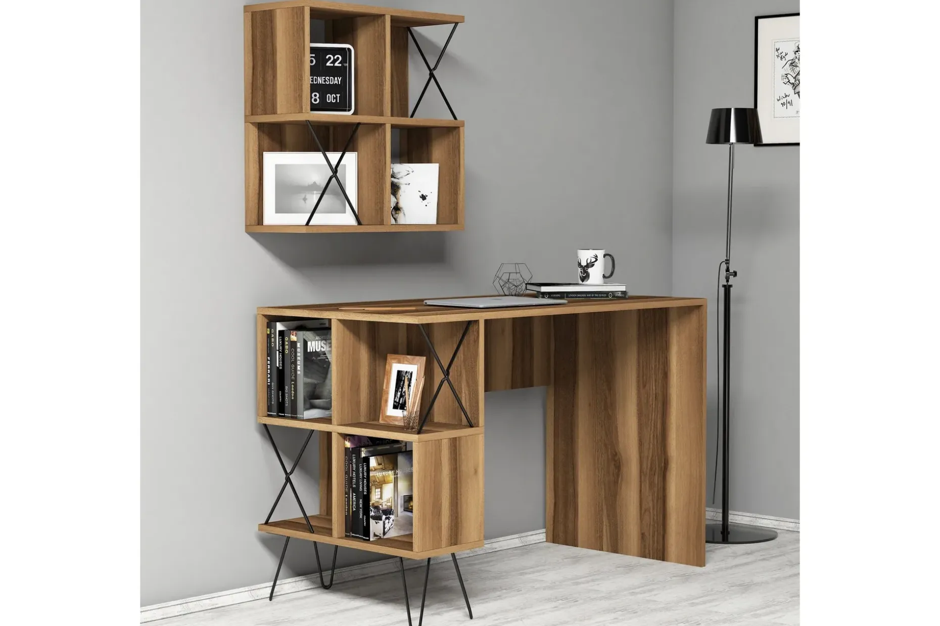 Hovdane Skrivbord 120 cm med Förvaring Hylla + Bokhylla Lite