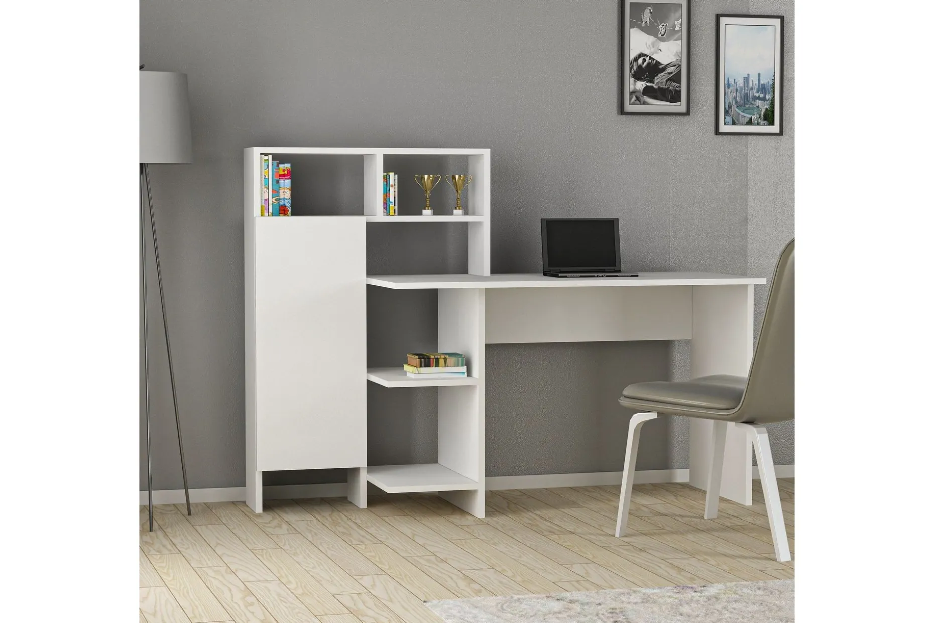 Irbene Skrivbord 135 cm med Förvaring Hyllor + Skåp