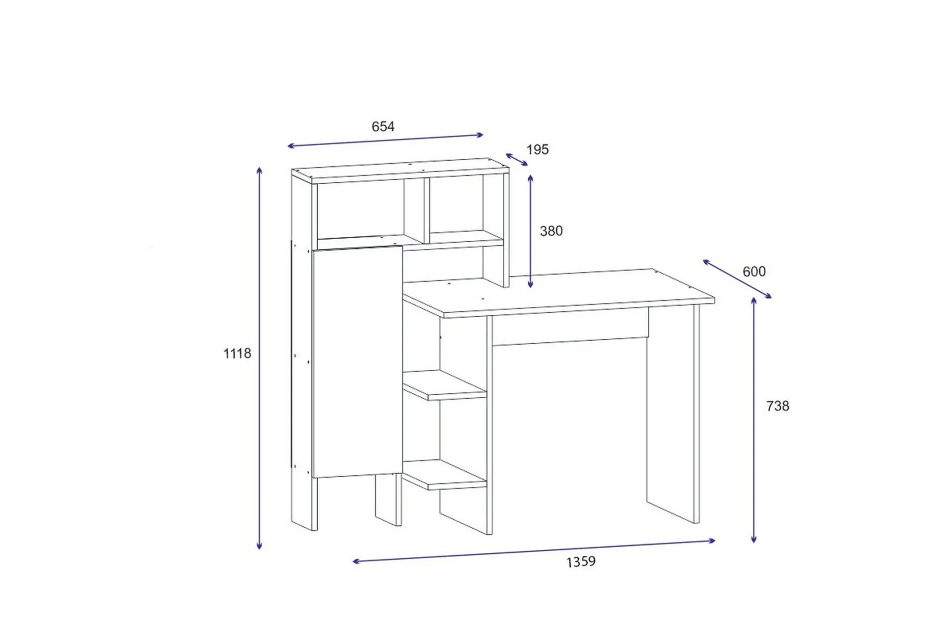 Irbene Skrivbord 135 cm med Förvaring Hyllor + Skåp