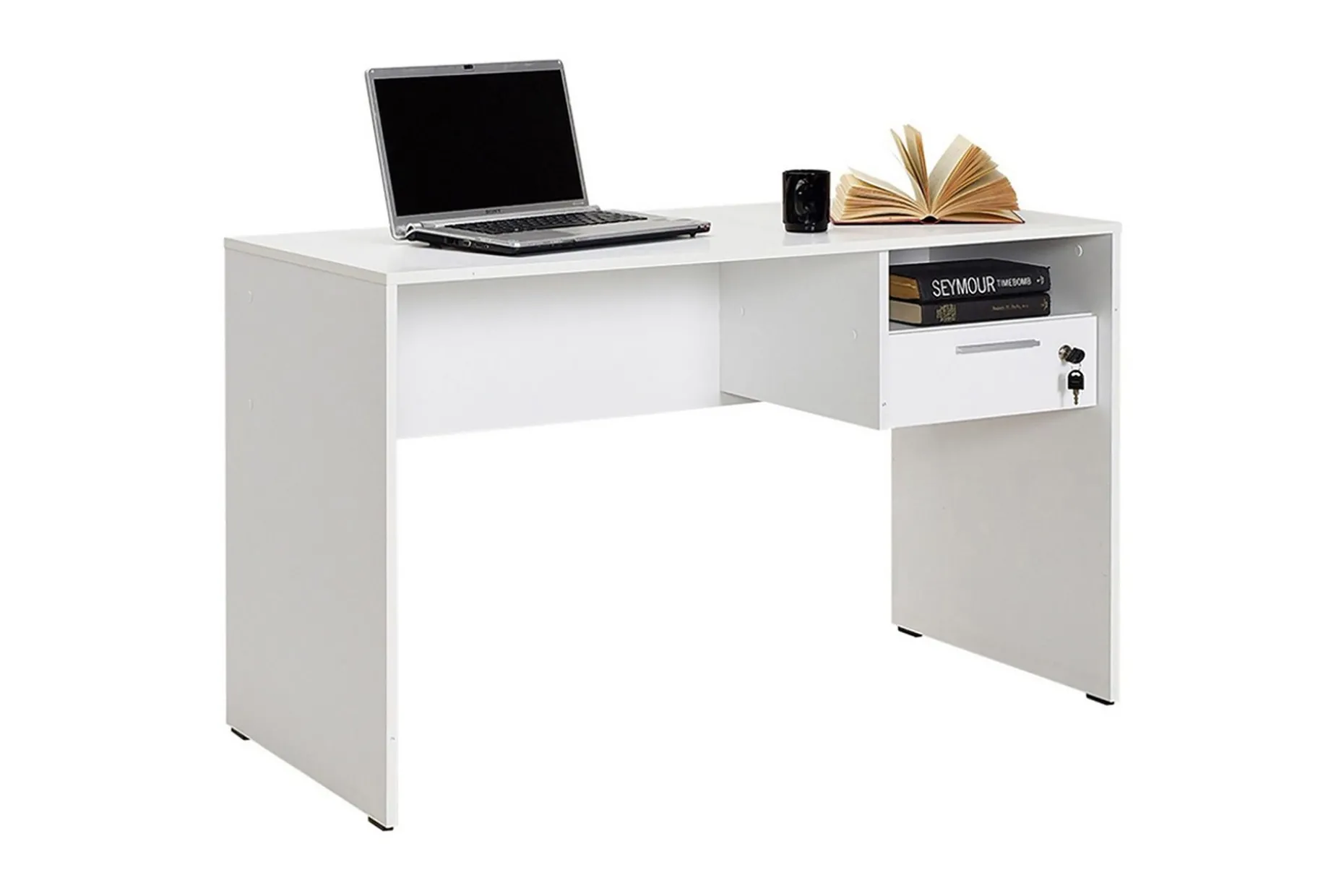 Irbene Skrivbord 120 cm med Förvaring Hyllor + Låsbar Låda