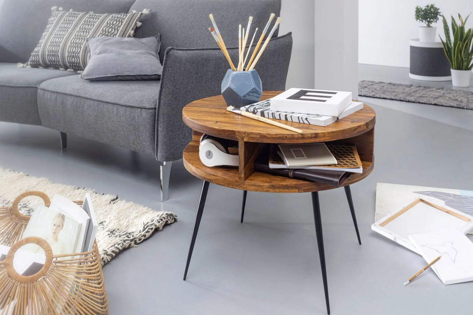Irias Soffbord 60 cm med Förvaring Hylla Runt