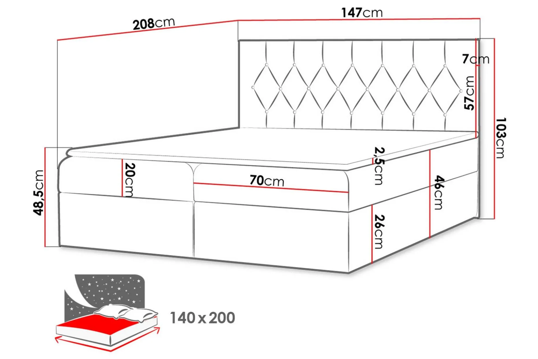 Jitendera Sängpaket Kontinentalsäng 140x200 cm med Förvaring