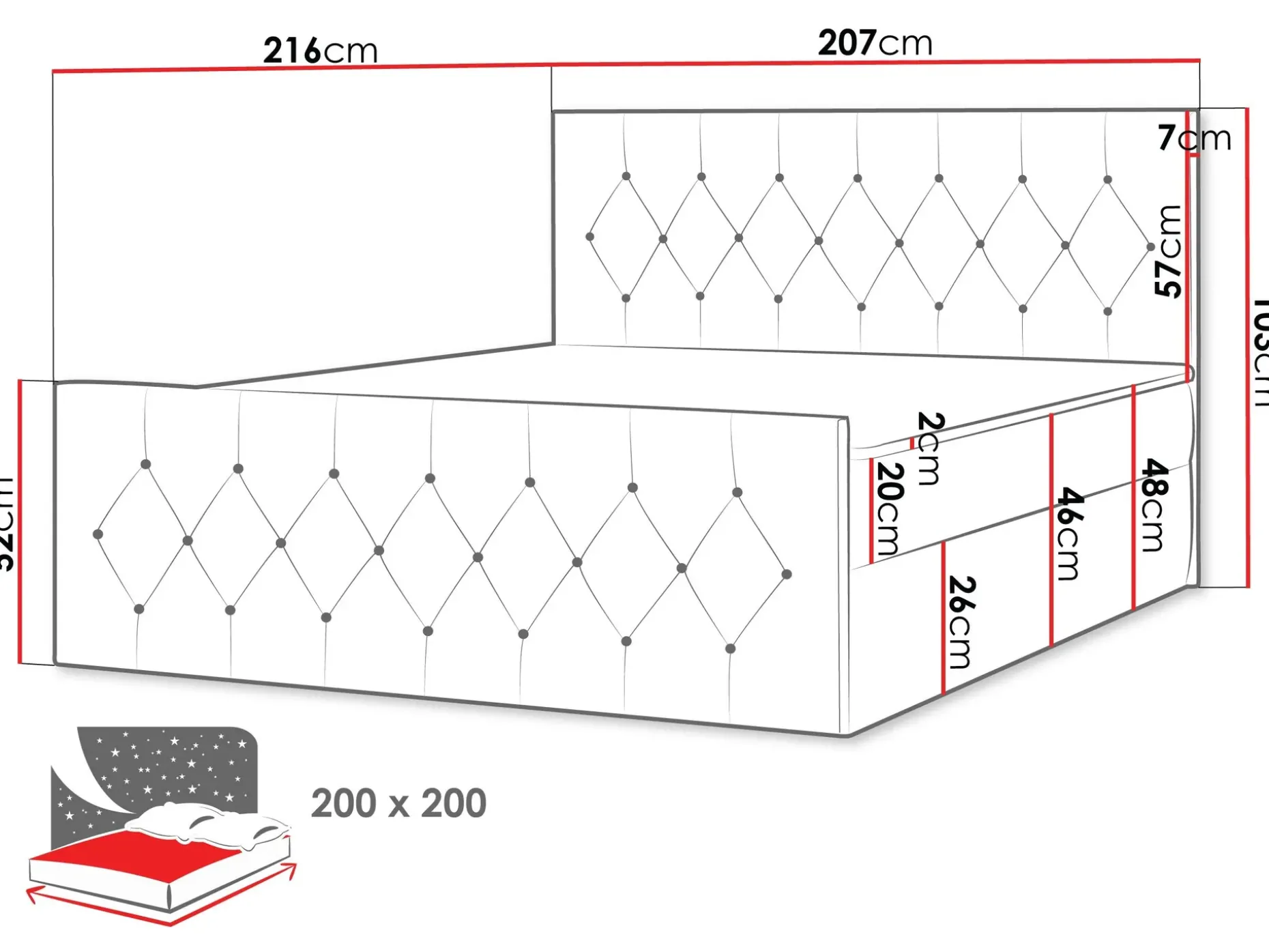 Jitendra Sängpaket Kontinentalsäng 200x200 cm med Förvaring