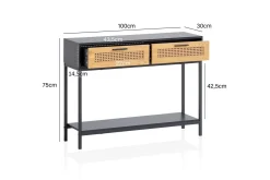 Konsolbord Wohnling Massivt trä 100 cm 2 lådor industrihus stil med Wienerkorg