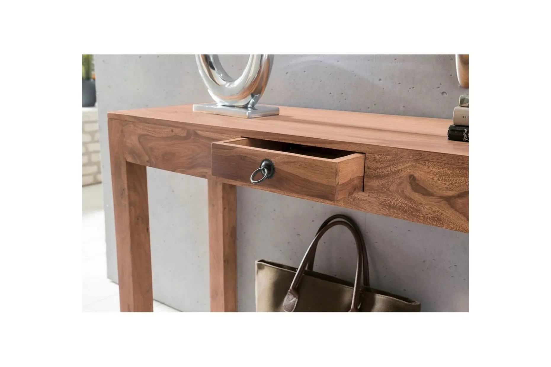 Konsolbord Wohnling massivt trä, 1 låda, lantlig stil Akacia