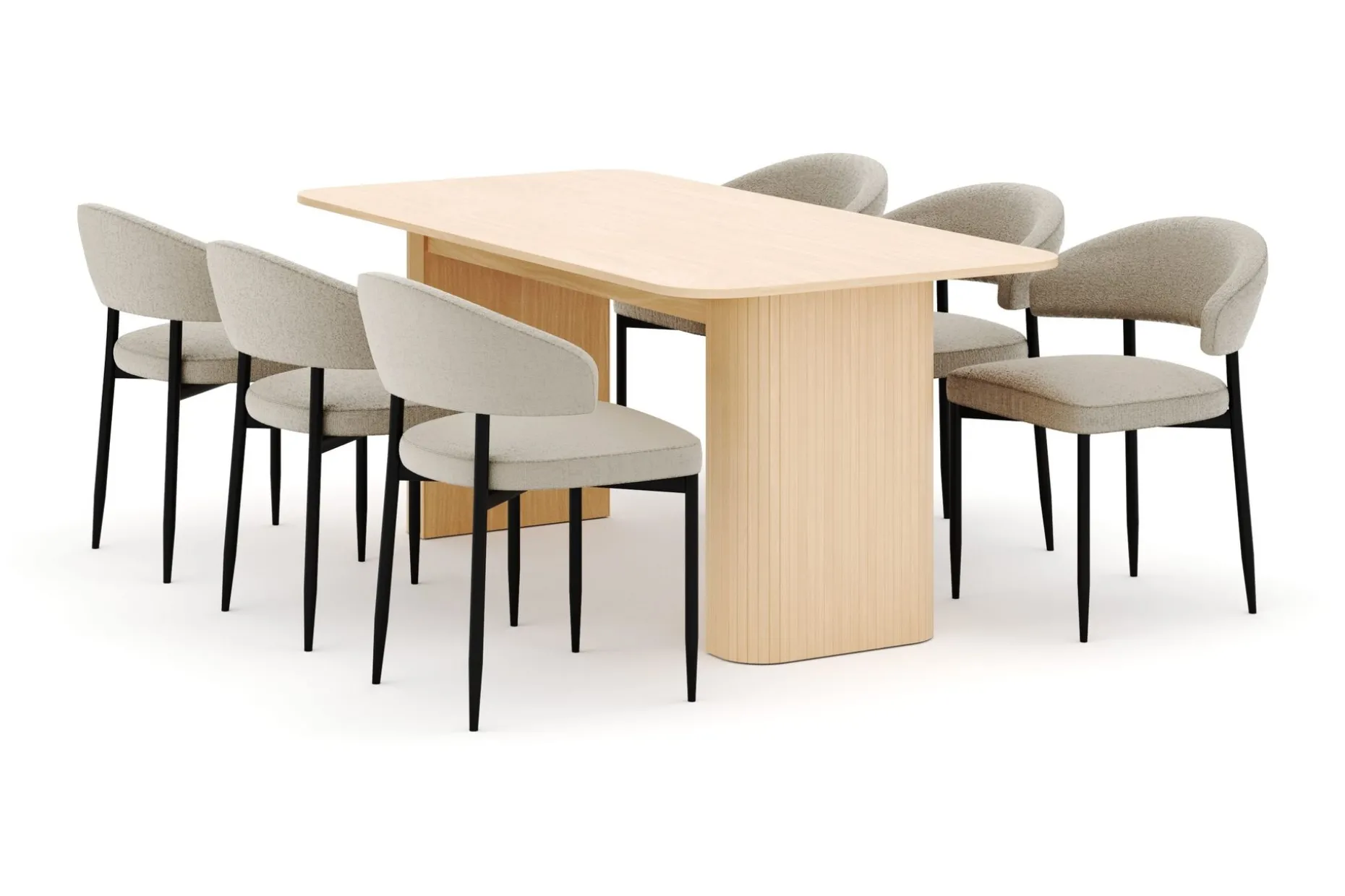 Kopparbo Matbord 180-240 cm Förlängningsbart med 6 Sawako Stolar