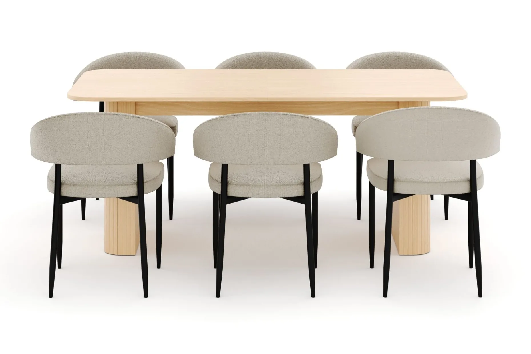 Kopparbo Matbord 180-240 cm Förlängningsbart med 6 Sawako Stolar