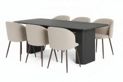 Kopparbo Matbord 200-260 cm Förlängningsbart med 6 Greya Matstolar med armstöd