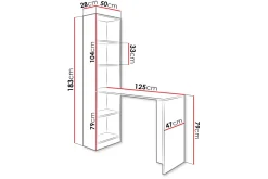 Kylien Skrivbord 125 cm LED-belysning Förvaring Bokhylla Vit