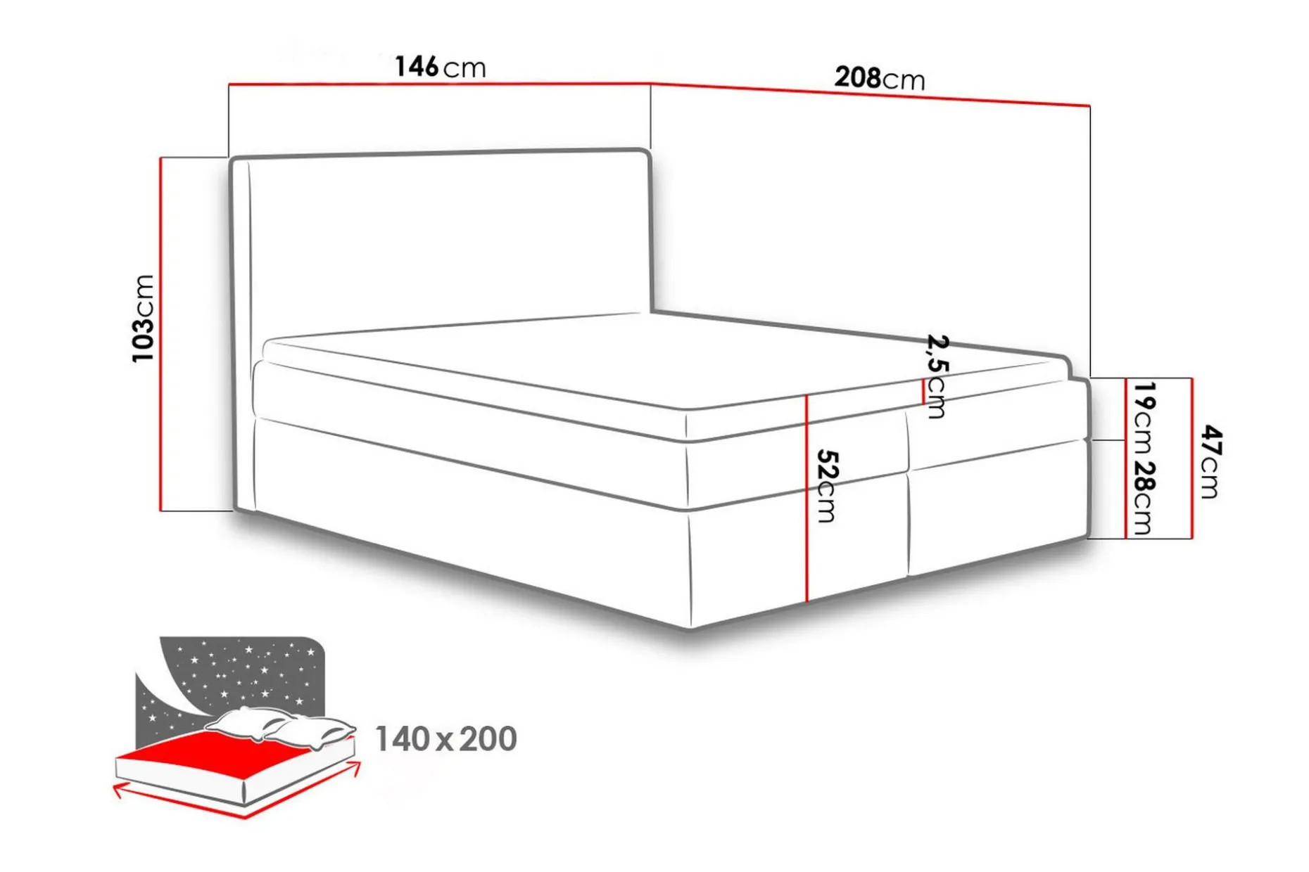 Laargard Kontinentalsäng medFörvaring 140x200