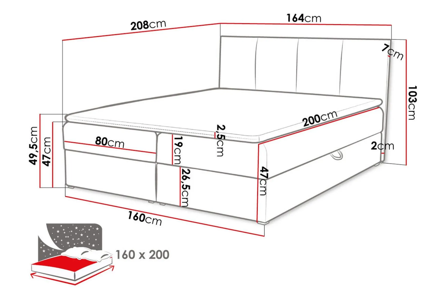Laggano Kontinentalsäng 160x200 cm + Bäddmadrass