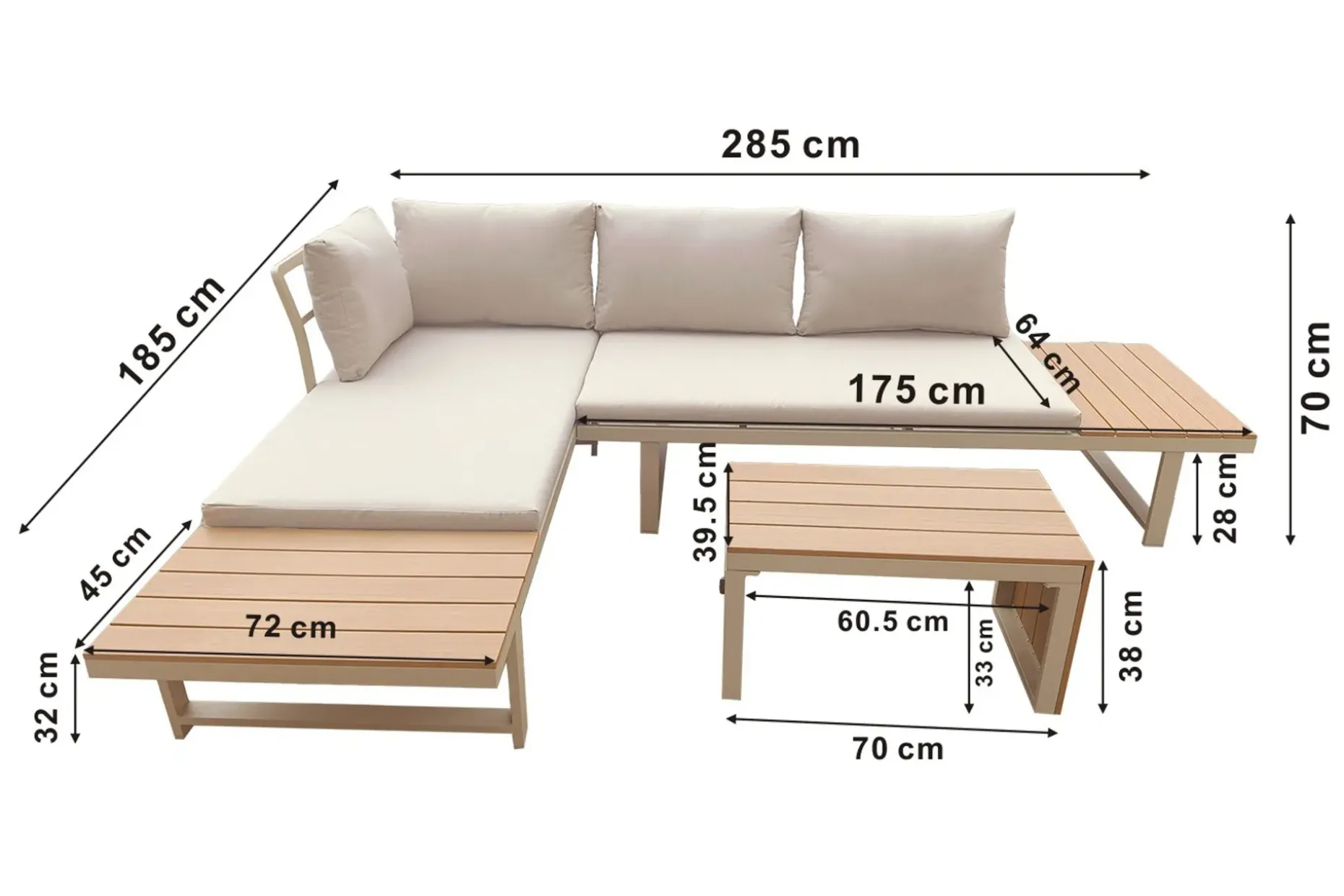 Lainelle 4-sits Soffgrupp för altan och terrass med beige dynor