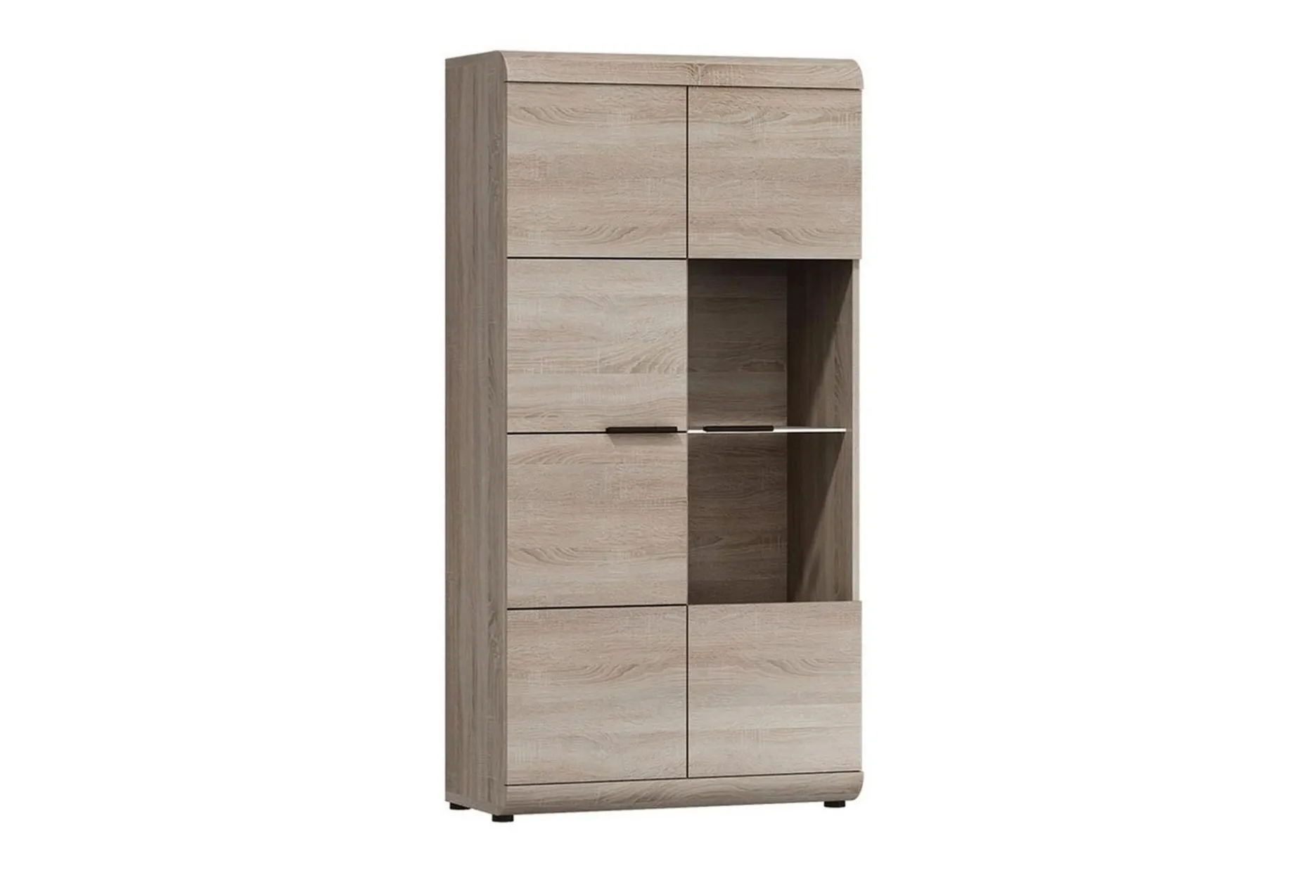 Link Vitrinskåp Vit LED Belysning 37 cm djup 80 cm bred 158 cm hög Trä Ek Hylla Höger