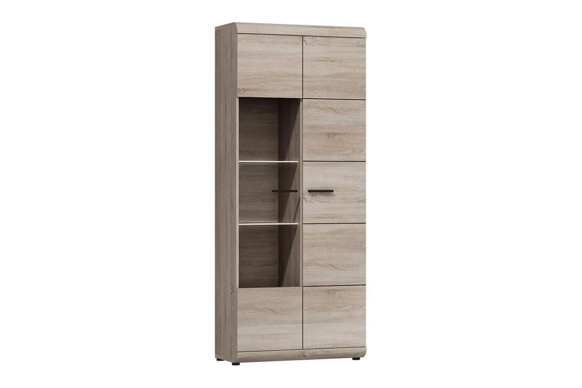 Link Vitrinskåp Vit LED Belysning 37 cm djup 80 cm bred 194 cm hög Trä Ek Hylla Vänster