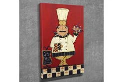Liten Canvastavla 30x40 cm - Glad kock med en bricka fylld av mat och dryck