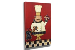 Liten Canvastavla 30x40 cm - Glad kock med en bricka fylld av mat och dryck