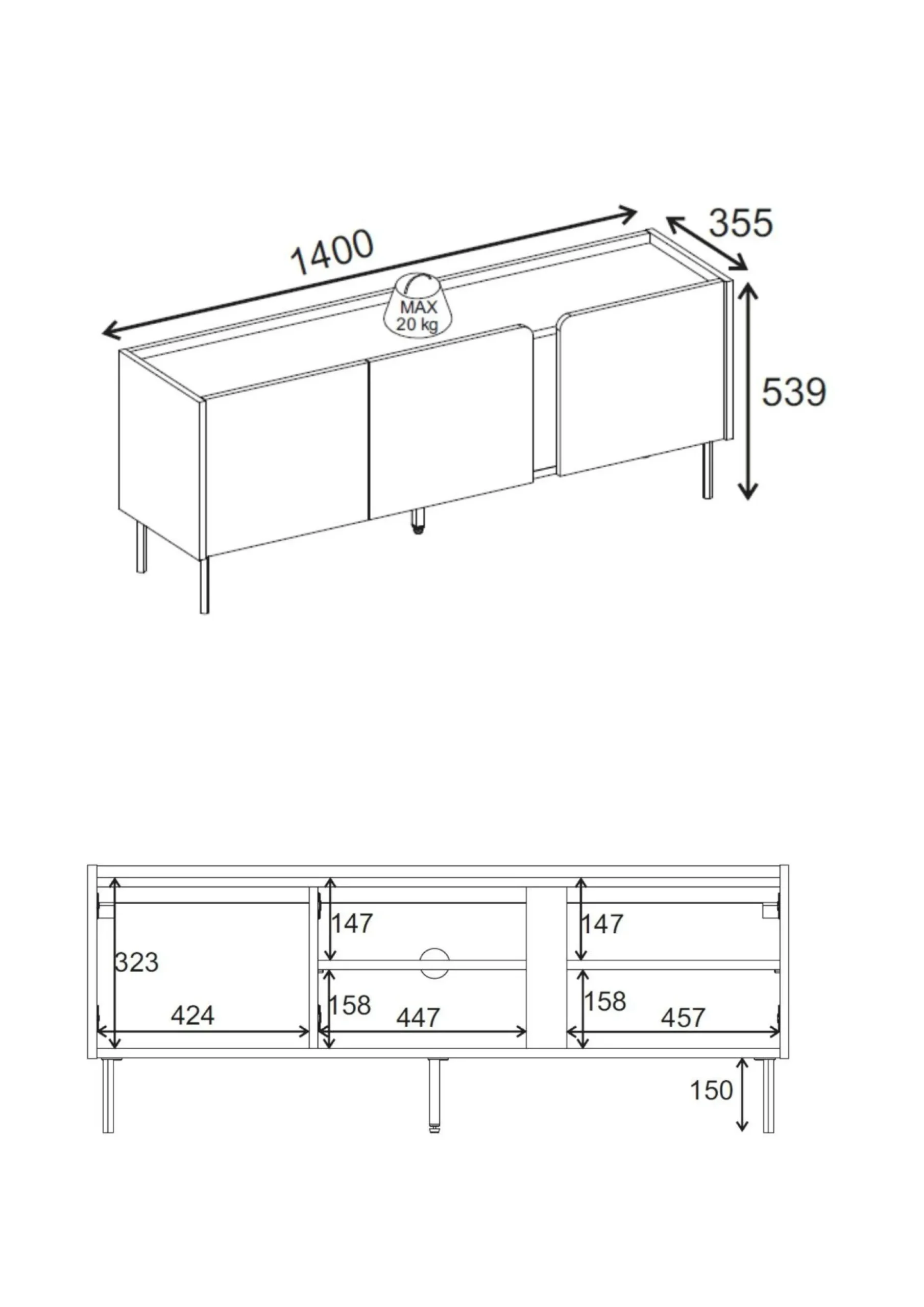 Lomar TV-bänk 140x53,9x35,5 cm