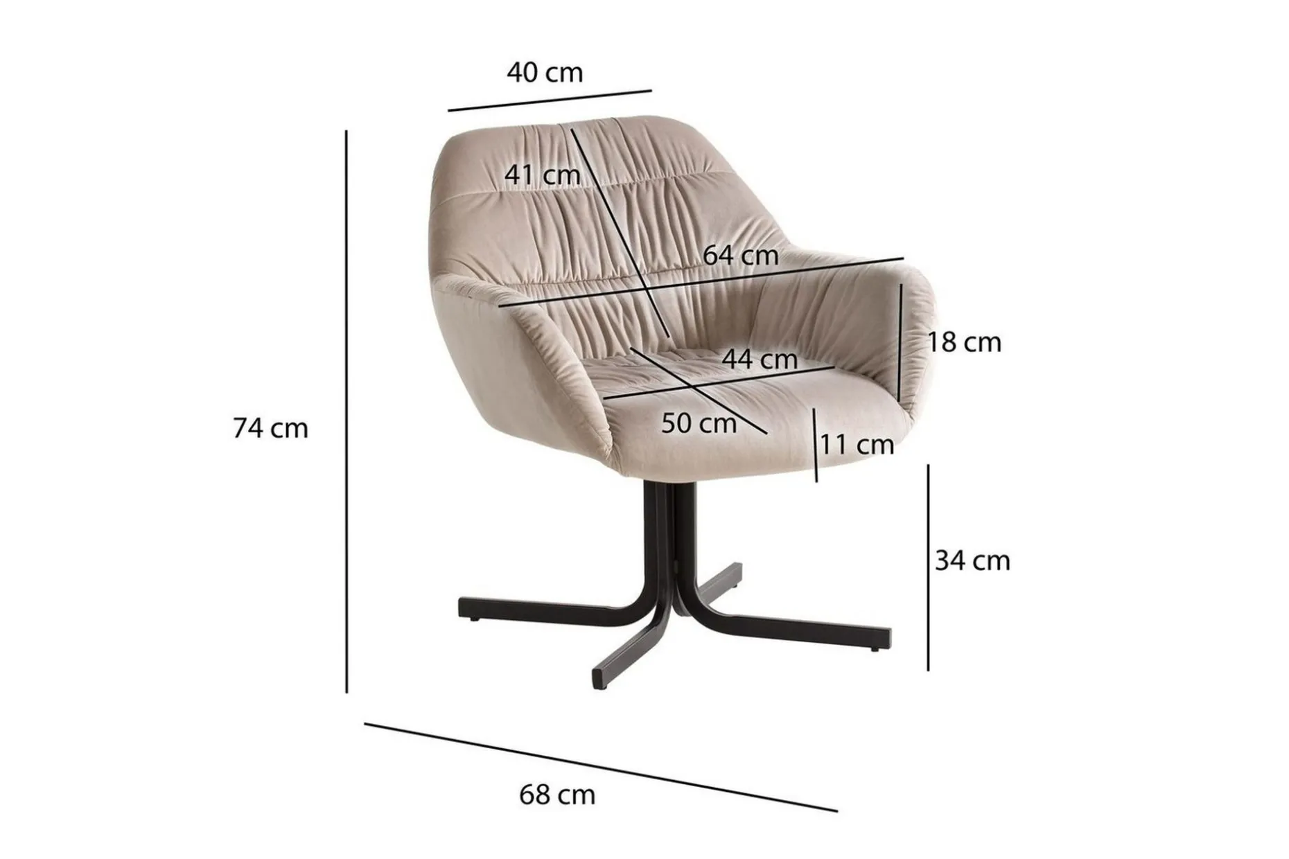 Lounge & Cocktailstol Wohnling mysig sammet klädd, med armstöd, modern stil Beige