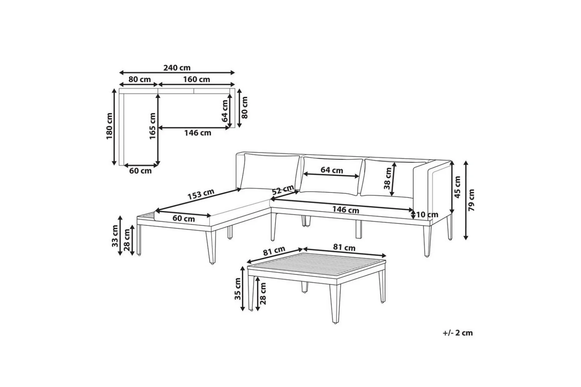 Loungegrupp med bord Bracciano 3-Sits