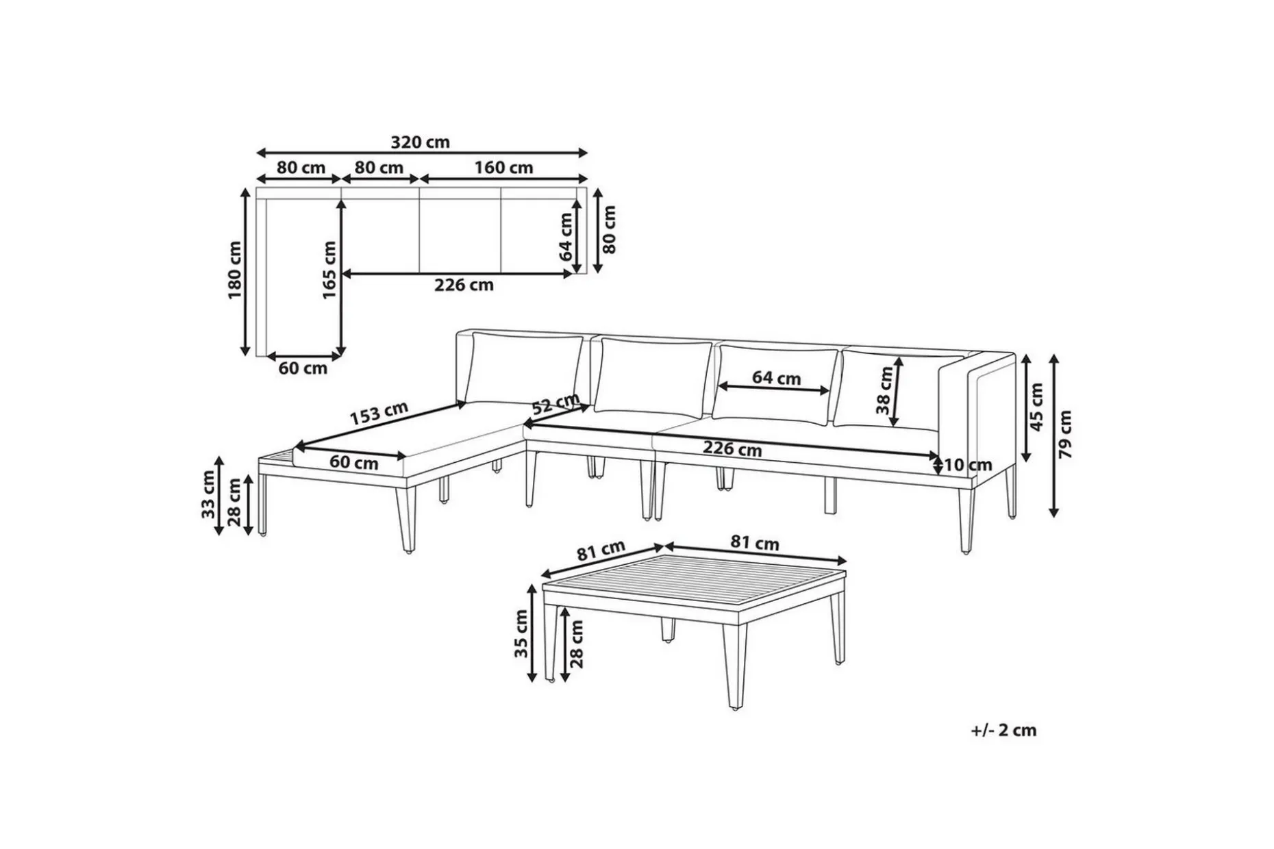 Loungegrupp med bord Bracciano 4-Sits