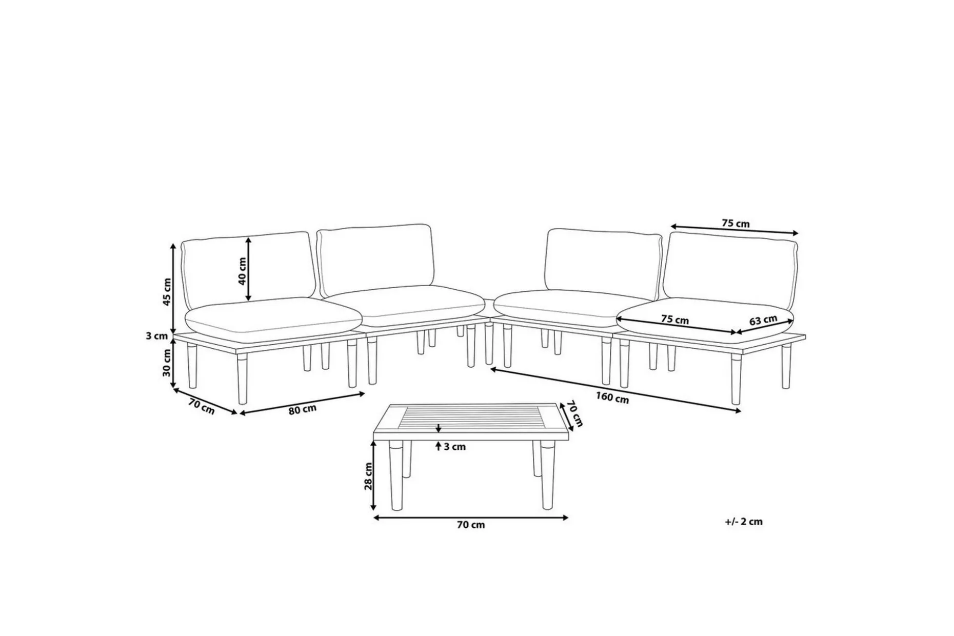 Loungegrupp med bord Frascati Vit/ljust trä, 4-Sits