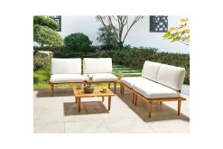 Loungegrupp med bord Frascati Vit/ljust trä, 4-Sits