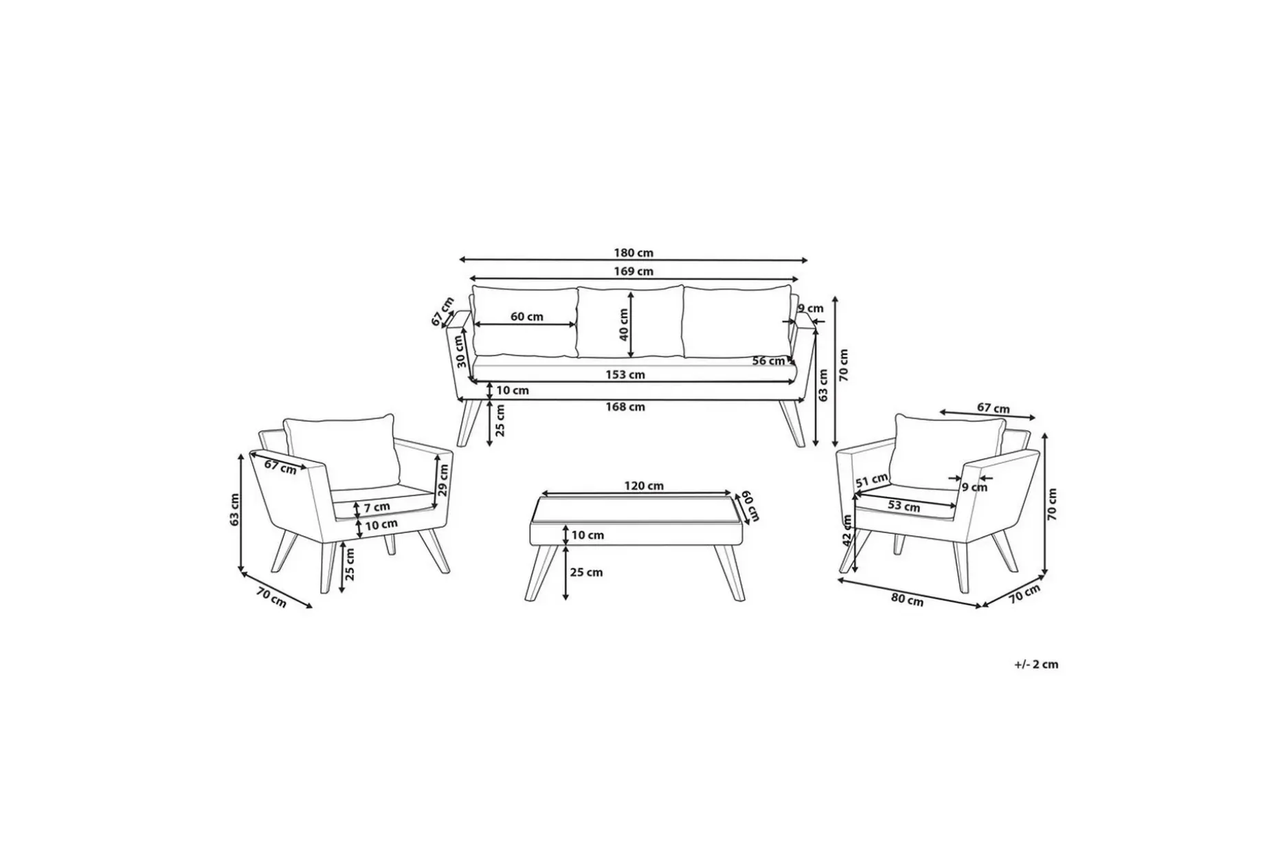 Loungegrupp med bord Vittoria Beige/vit/ljust trä, 5-Sits