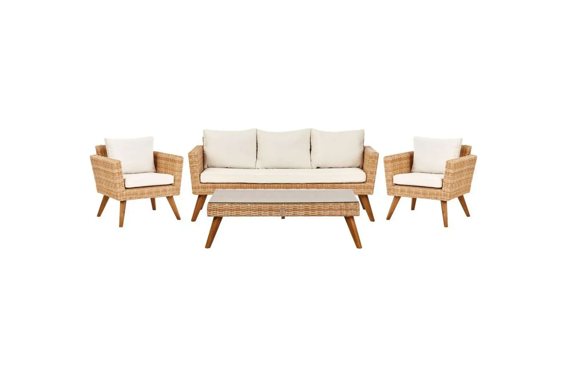 Loungegrupp med bord Vittoria Beige/vit/ljust trä, 5-Sits