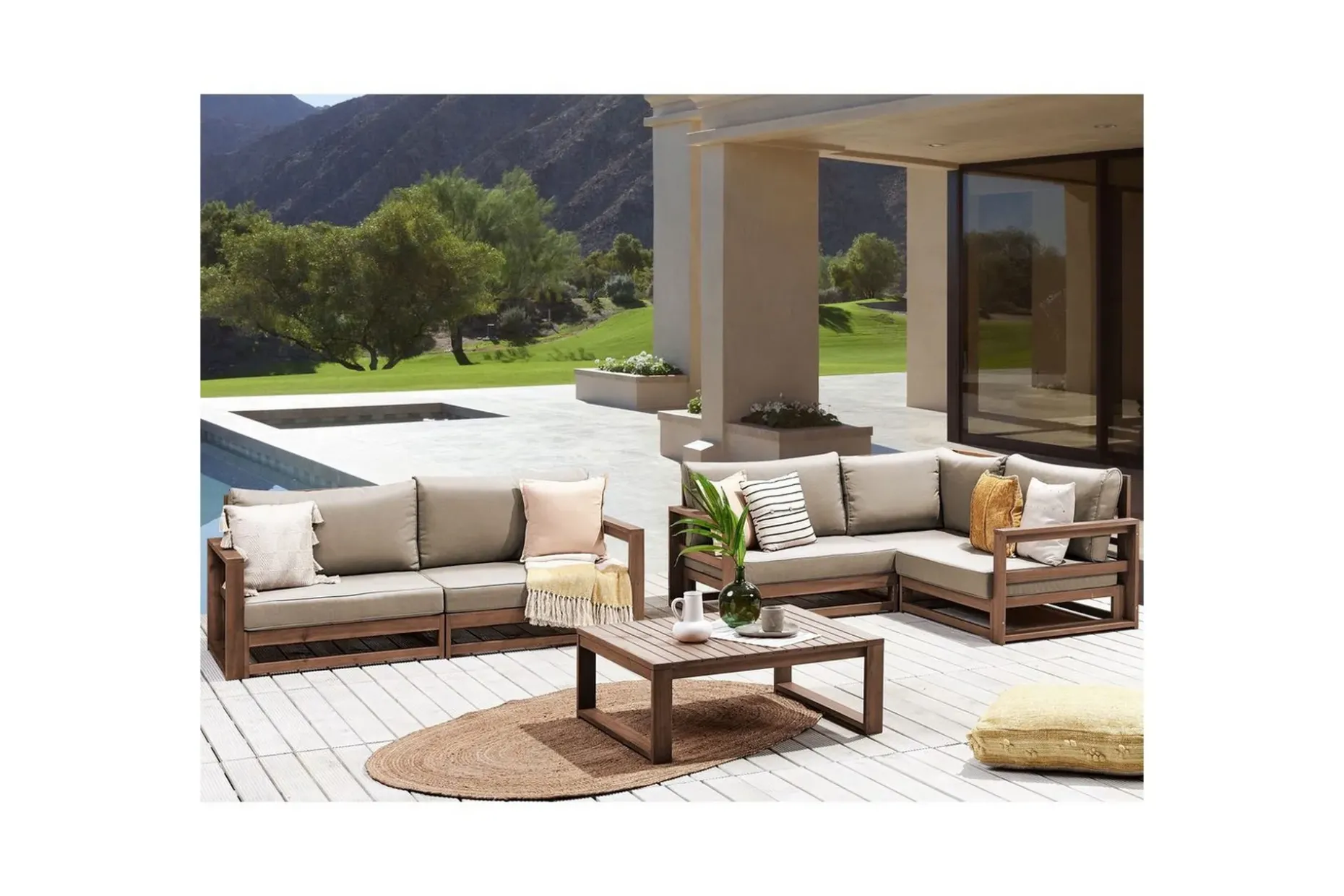 Loungegrupp Timor 4-sits Mörkt trä/grått/beige, Ja