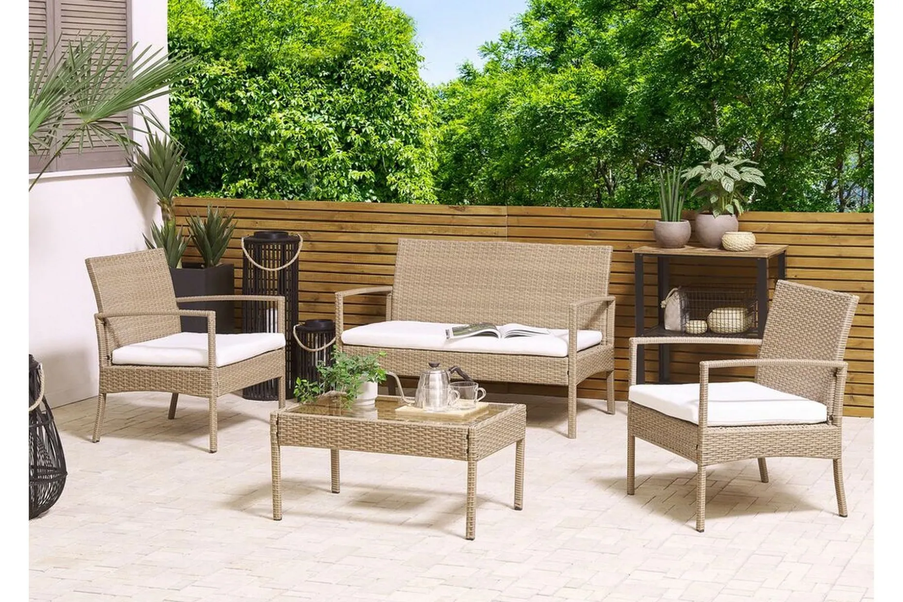 Loungegrupp Utomhus 4-sits konstrotting ljusbrun MARSALA
