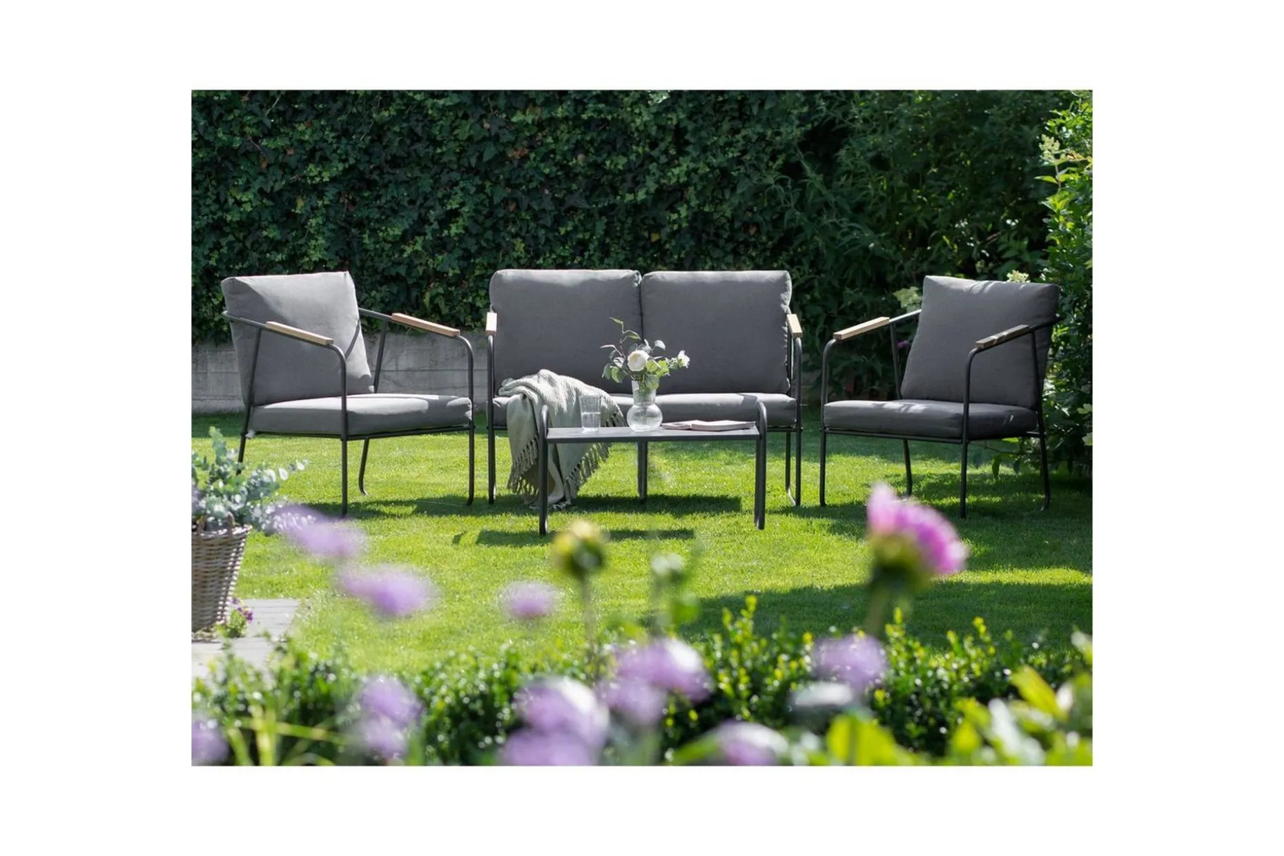 Loungegrupp Vezzana Grå/ljust trä/svart