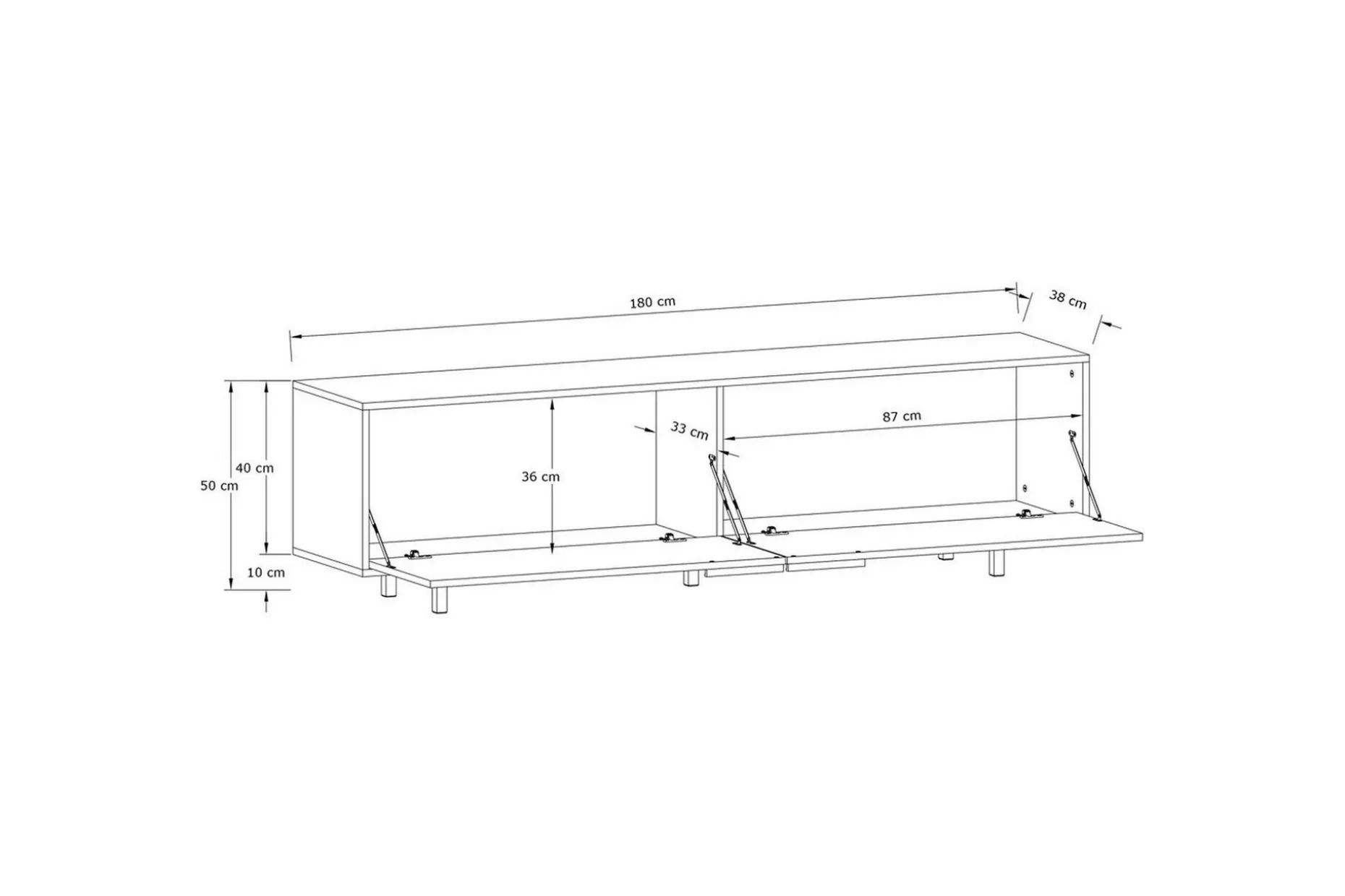 Lowboard Alberto 180x38x50 cm, Vit