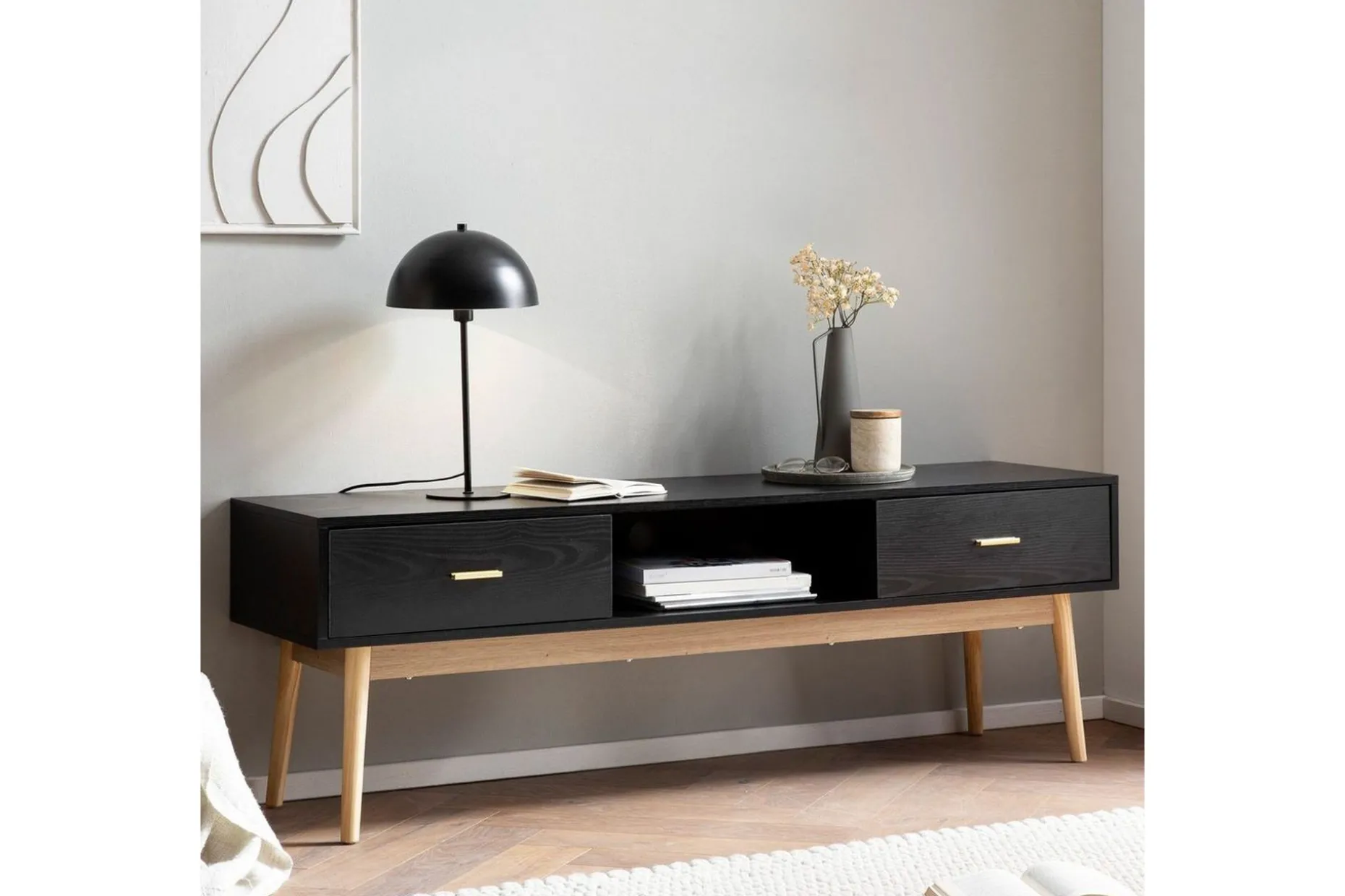 Lowboard Wohnling Ek folierad 2 lådor modern med förvaring modern