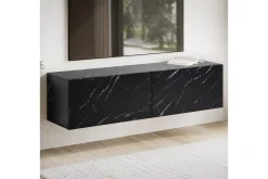 Lowboard Wohnling Folierad upphängning med luckdörr, modern Marmor, Svart, 120 cm