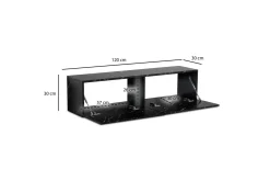 Lowboard Wohnling Folierad upphängning med luckdörr, modern Marmor, Svart, 120 cm