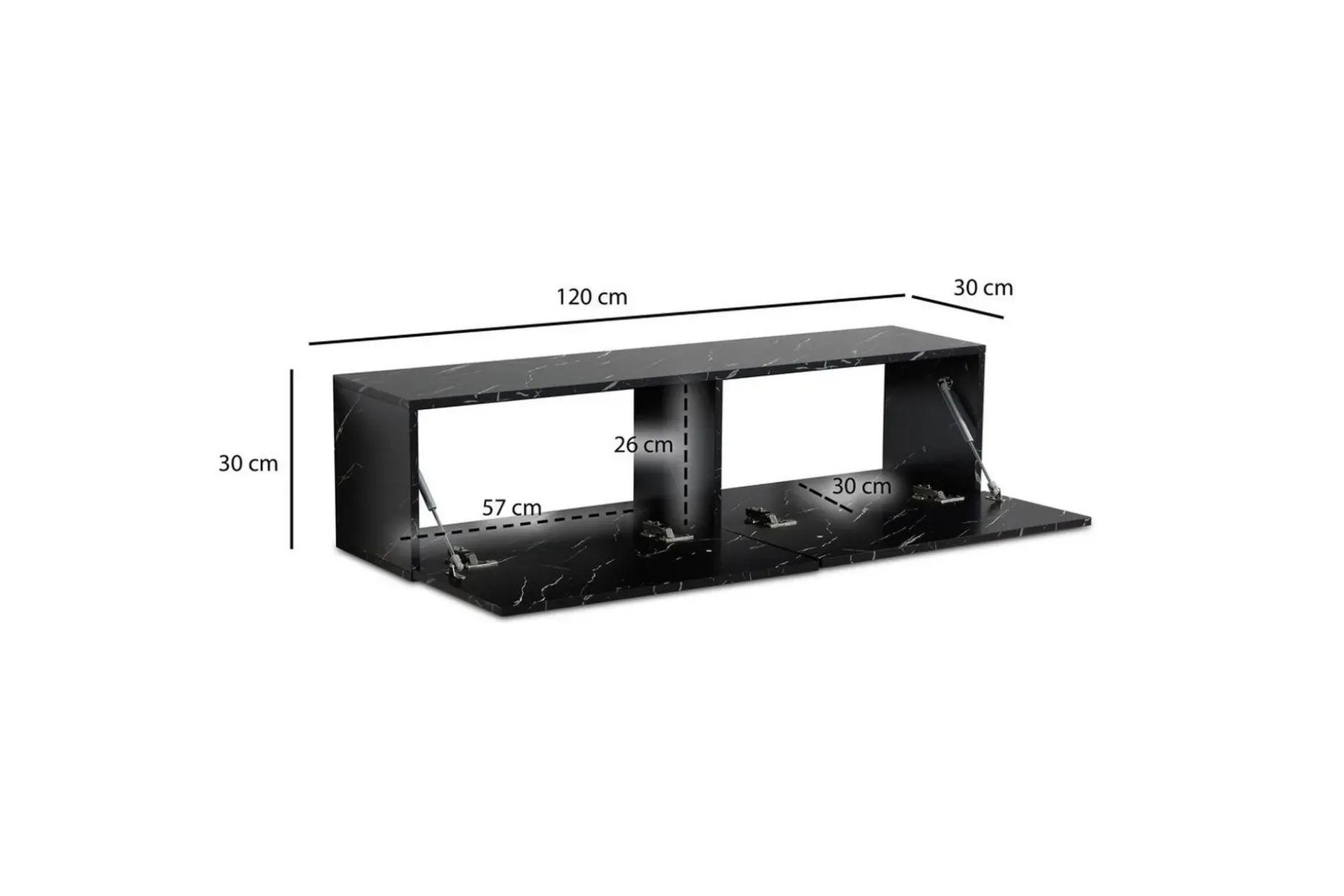 Lowboard Wohnling Folierad upphängning med luckdörr, modern Marmor, Svart, 120 cm
