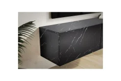 Lowboard Wohnling Folierad upphängning med luckdörr, modern Marmor, Svart, 120 cm