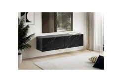 Lowboard Wohnling Folierad upphängning med luckdörr, modern Marmor, Svart, 120 cm