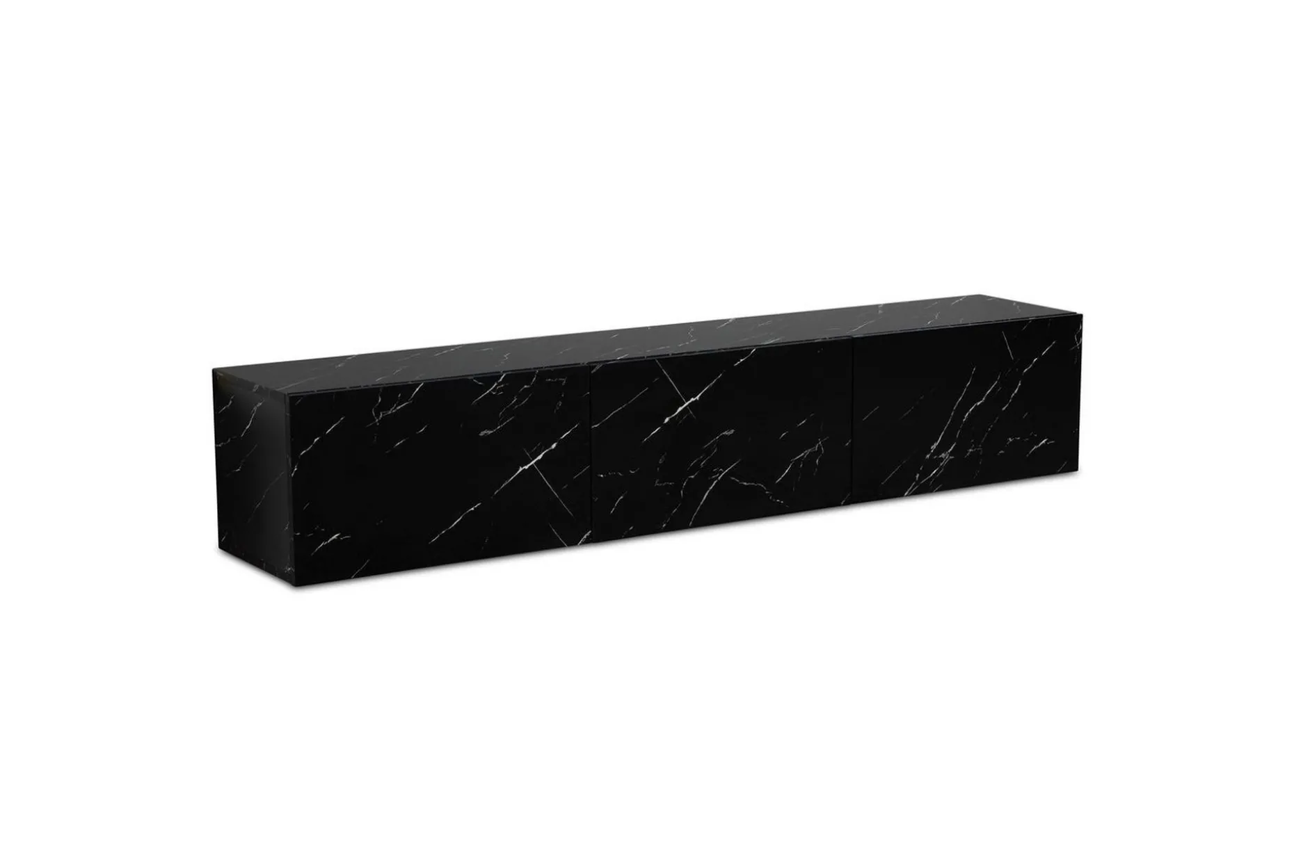 Lowboard Wohnling Folierad upphängning med luckdörr, modern Marmor, Svart, 160 cm