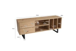 Lowboard Wohnling modernt spånskiva, 2 lådor, förvaringsbrickor, metallben, modern stil Ek