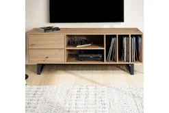 Lowboard Wohnling modernt spånskiva, 2 lådor, förvaringsbrickor, metallben, modern stil Ek