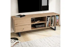 Lowboard Wohnling modernt spånskiva, 2 lådor, förvaringsbrickor, metallben, modern stil Ek