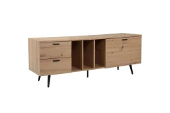 Lowboard Wohnling modernt spånskiva, 2 lådor, 1 dörr, förvaringsbrickor, metallben, modern stil Svart, Ek