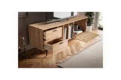 Lowboard Wohnling modernt spånskiva, 2 lådor, 1 dörr, förvaringsbrickor, metallben, modern stil Svart, Ek