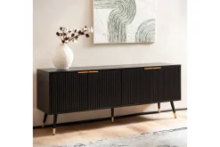 Lowboard Wohnling Spånskiva Svart Folierad med 2 Dörrar Modern Ek med Metallben