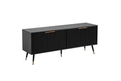 Lowboard Wohnling Spånskiva Svart Folierad med 2 Dörrar Modern Ek med Metallben