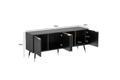 Lowboard Wohnling Spånskiva Svart Folierad med 2 Dörrar Modern Ek med Metallben