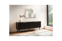 Lowboard Wohnling Spånskiva Svart Folierad med 2 Dörrar Modern Ek med Metallben