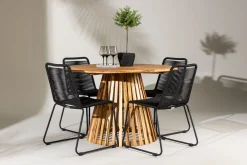 Lumpur Matgrupp Utomhus Rund 120 cm + 4 st Linero Matstolar Svart